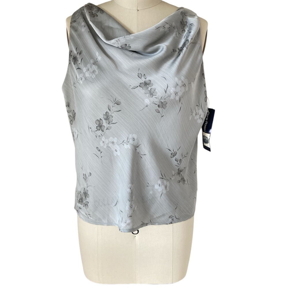 Rena Rowan Silver Floral Sleeveless Blouse, Sz 14